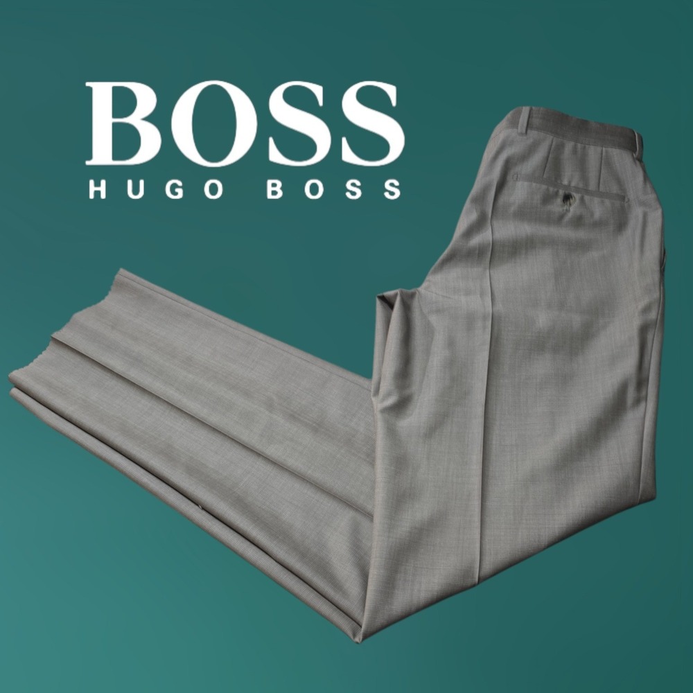 BOSS Hugo Boss Mens James Brown Virgin Wool Dress Pants Grey 36R NEW